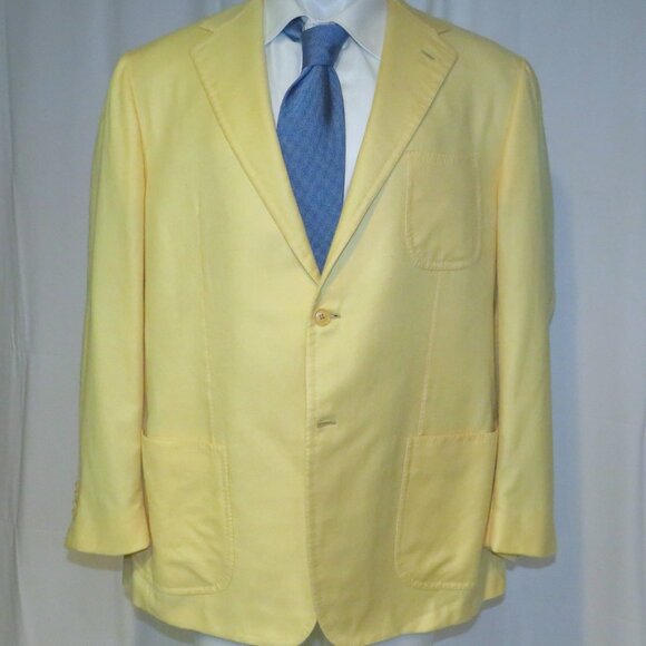 Tincati x Partenopea Bespoke Yellow Weave Cashmere Two Button Sport Coat 44L - Picture 7 of 15